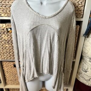 Free People Cream Waffle Knit Top with scarf!